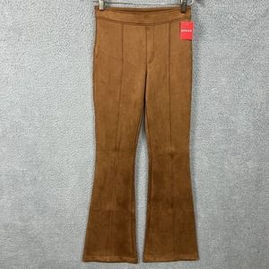 NWT SPANX Faux Suede Leggings Flared Cuffs Caramel Seamed Pants Petite Small